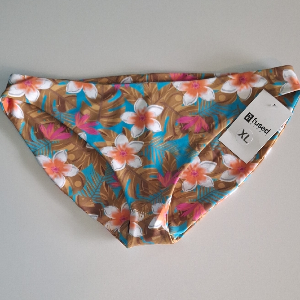 Fused Floral Bikini Bottom - Tan and Blue